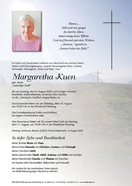 Margaretha Kuen, geb. Reiter, vlg. Nutzinger Gretl, im 86. Lebensjahr