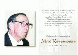 Max Reremoser, vlg. Pinter Max, im 91. Lebensjahr