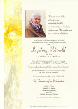 Ingeborg Weinold, geb. Ritzer, im 92. Lebensjahr