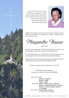 Margarethe Haaser, geb. Stock, im 87. Lebensjahr