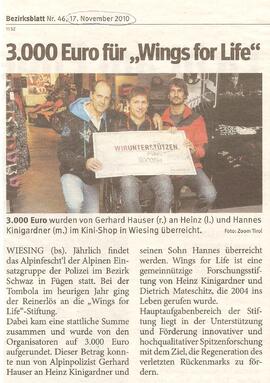 3.000 Euro für Wings for Life