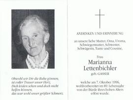 Marianna Lettenbichler, geb. Gasser, im 89. Lebensjahr