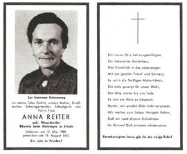 Anna Reiter, geb. Wegscheider, Bäuerin beim Nutzinger,  im 59. Lebensjahr