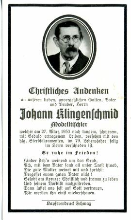 Johann Klingenschmid, Modelltischler, im 79. LJ