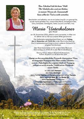 Maria Unterholzner, geb. Moser, im 67. Lebensjahr