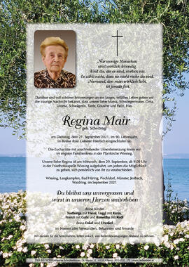 Regina Mair, geb. Scheitnagl, im 90. Lebensjahr