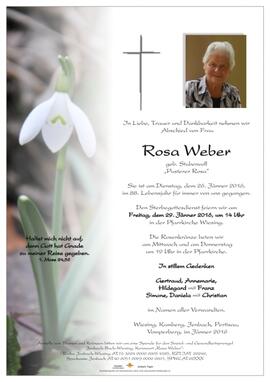 Rosa Weber, geb. Stubenvoll, vlg. Pusterer Rosa, im 88. Lebensjahr