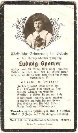 Ludwig Sporrer, im 29. Lebensjahr