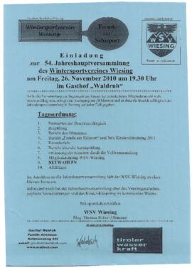 Einladung zur 54. Jahreshauptversammlung des Wintersportvereines Wiesing