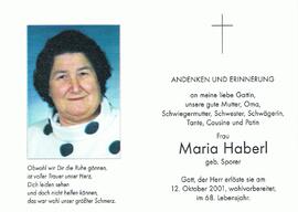 Maria Haberl, geb. Sporer, im 68. Lebensjahr