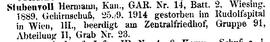 Stubenvoll Hermann, Kan., GAR. Nr. 14, Batt.2, Wiesing, 1889, Gehirnschuss, 25.9.1915 gestorben i...