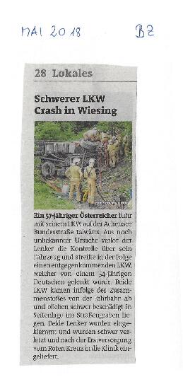 Schwerer LKW Crash in Wiesing