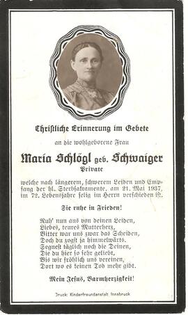 Maria Schlögl, geb. Schwaiger, im 72. Lebensjahr