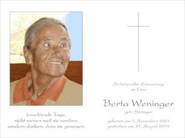 Berta Weninger, geb. Springer, im 92 Lebensjahr