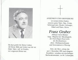 Franz Gruber, Altbauer beim Hintner, im 84. Lebensjahr