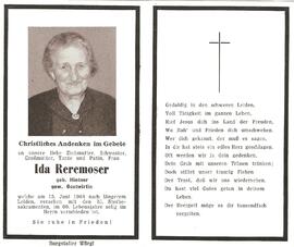 Ida Reremoser, geb. Hintner, Gastwirtin, im 80. Lebensjahr