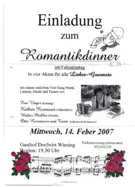 Einladung zum Romantikdinner am Valentinstag
