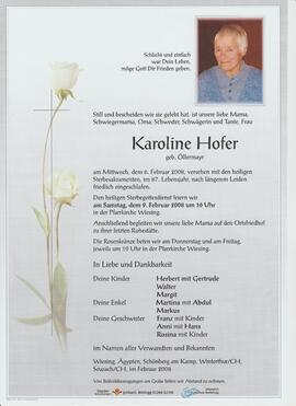 Karoline Hofer, geb. Öllermayr, im 87. Lebensjahr