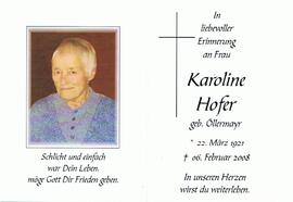 Karoline Hofer, geb. Öllermayr, im 87. Lebensjahr