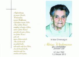 Aloisia Wiedemann, geb. Unterladstätter, vlg. Schlosser Loisi, im 91. Lebensjahr