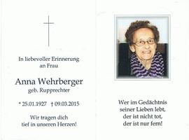 Anna Wehrberger, geb. Rupprechter, im 89. Lebensjahr