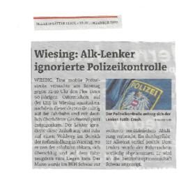 Wiesing: Alk-Lenker ignorierte Polizeikontrolle