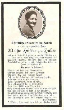Aloisia Hütter, geb. Huber, im 66. Lebensjahr