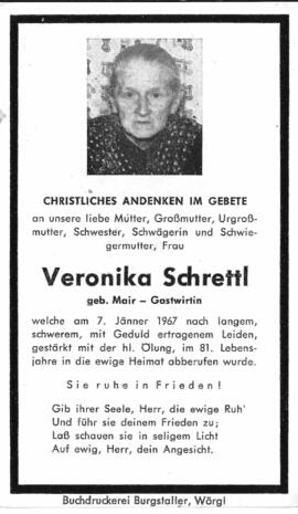 Veronika Schrettl, geb. Mair, im 81. Lebensjahr