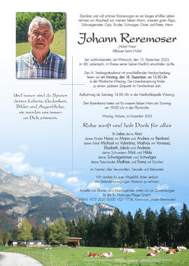 Johann Reremoser, vlg. Hoferl Hans, im 86. Lebensjahr