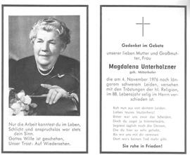 Magdalena Unterholzner, geb. Mitterhofer, im 88. Lebensjahr