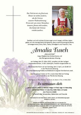Amalia Tusch, geb. Weinold, vlg. Weinold Meli, im 88. Lebensjahr