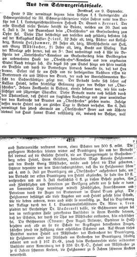 Aus dem Schwurgerichtssaal; Verhandlung gegen Georg Mühlbacher, 21 Jahre, Knecht aus Wiesing und ...