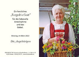 Amalia Tusch, geb. Weinold, vlg. Weinold Meli, im 88. Lebensjahr