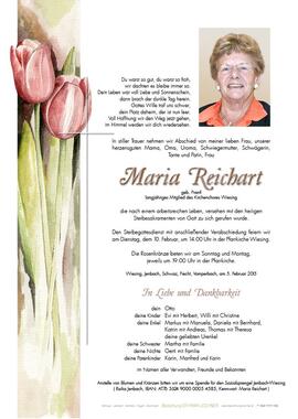 Maria Reichart, geb. Prantl, im 82. Lebensjahr