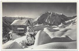 Gschößwandhütte gegen Grünberg Winter Penken Bes. Mitterer erb. 1928