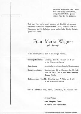 Wagner Maria, geborene Sprenger