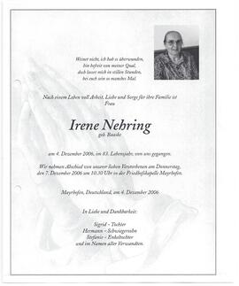 Nehring Irene, geborene Baaske