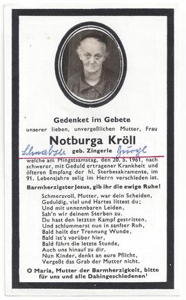 Kröll Notburga, geborene Zingerle, vulgo "Schmalzer Burgl"
