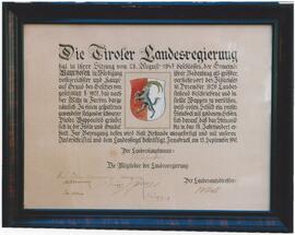 Wappenverleihung Urkunde 1947