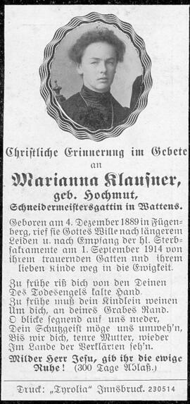 Klausner Marianna, geborene Hochmut