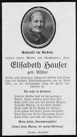 Hauser Elisabeth, geborene Pfister