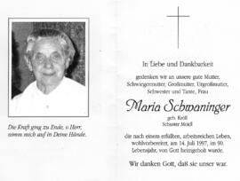 Schwaninger Maria, geboren Kröll, vulgo &quot;Schuster Moidl&quot;