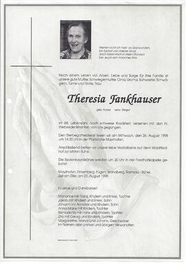 Fankhauser Theresia, verwitwete Steger, geborene Huber