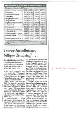 Teurer Installateur, billiger Treibstoff; Kauftkraftvergleich 1970 bis 2000; erschienen in &quot;...