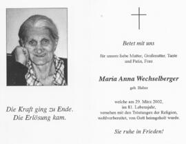 Wechselberger Maria Anna, geborene Huber