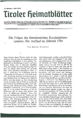 Die Folgen des theresianischen Konskriptionssystems: Ein Auflauf im Zillertal 1794; Tiroler Heima...