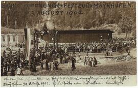 Zillertalbahn eine große Menschenmenge erwartet den ersten Zug in Mayrhofen 1902