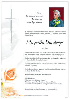 Dürnberger Margaretha, geborene Egger