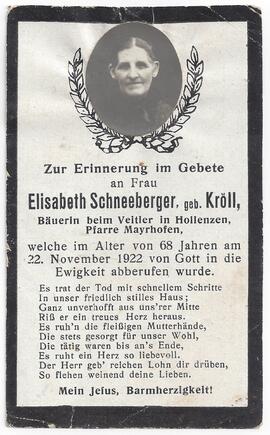 Schneeberger Elisabeth, geborene Kröll