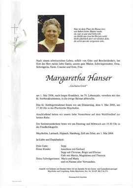 Hanser Margaretha, vulgo "Gschiera Gretl"